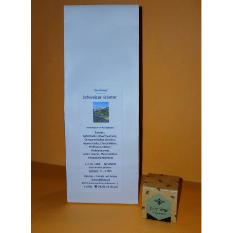 Schweizer Kräutertee 100g + 1 Praline Minze